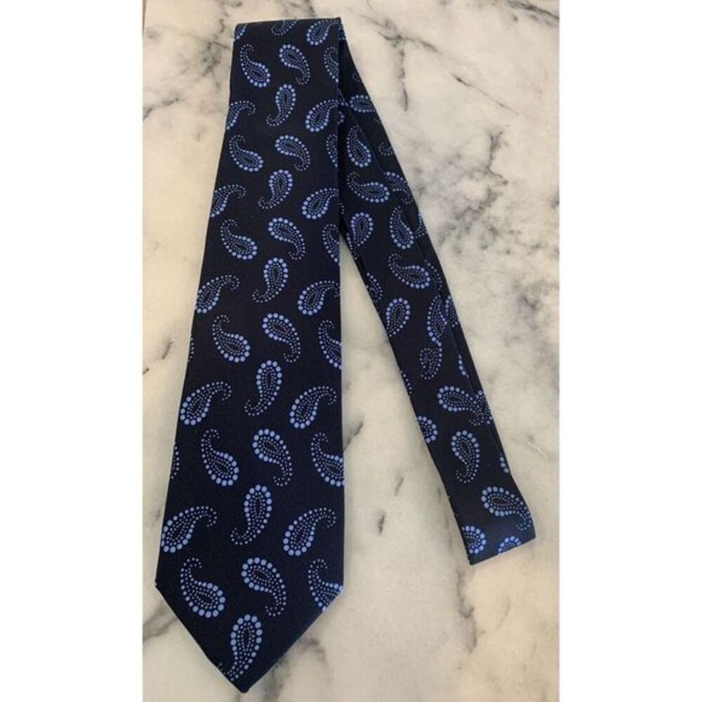 NWOT Petronius 1926 100% Silk Blue Handmade Woven Paisley Tie Made In Italy